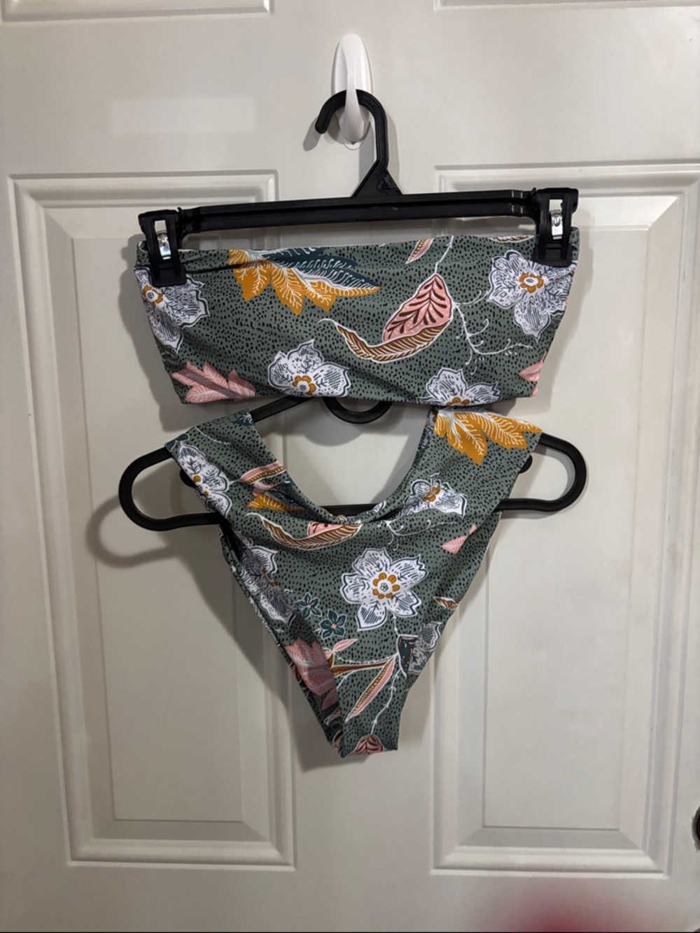 Source Unknown Floral Bandeau Bikini Set in Olive Green, Mustard, Pink, White